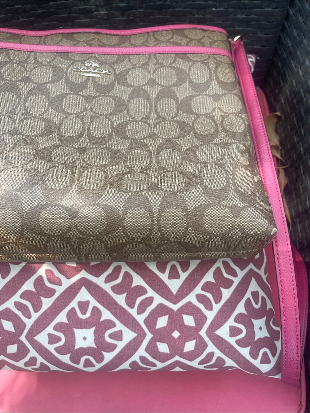 Coach Signature Crossbody with Pink Trim slight wear on the corners. - Picture 8 of 9